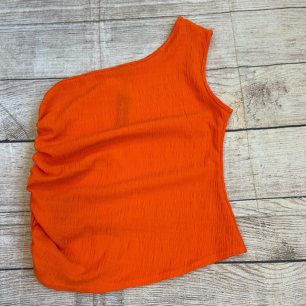 😍 NWT Pretty Little Thing Orange one shoulder tank top elastic side size 18